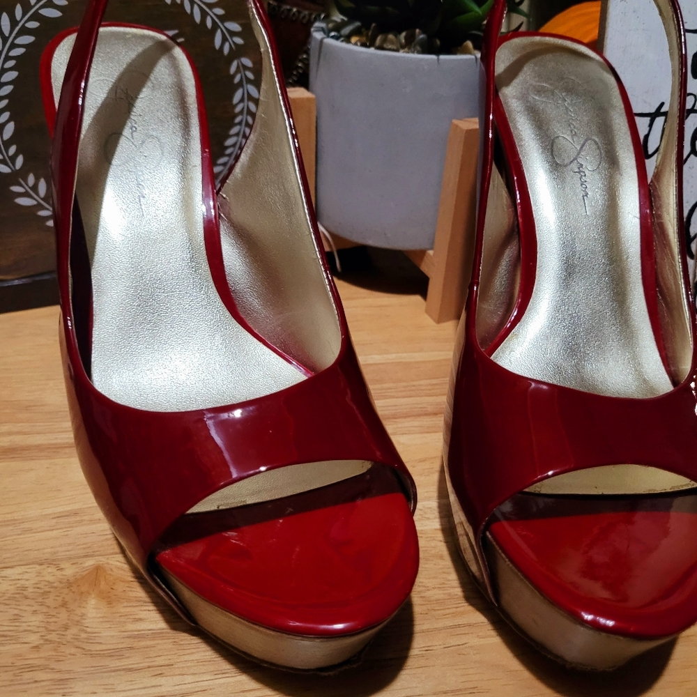 Jessica Simpson Red and Gold Heels